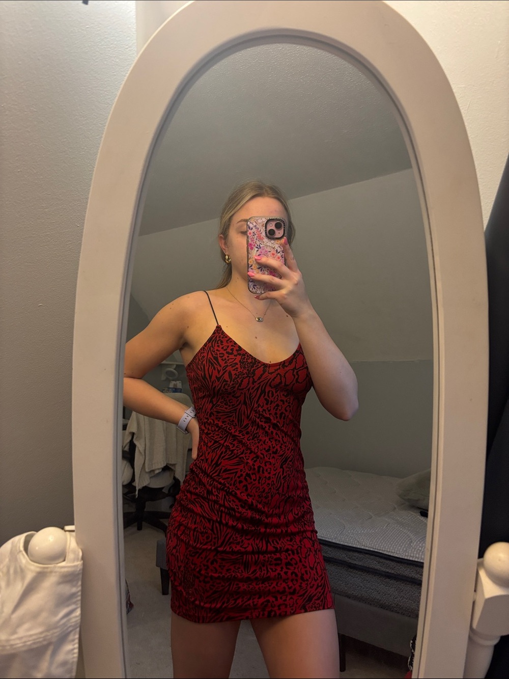 H&M Red Animal Print Spaghetti Strap Mini Dress